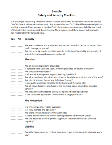 sample safety and security checklist