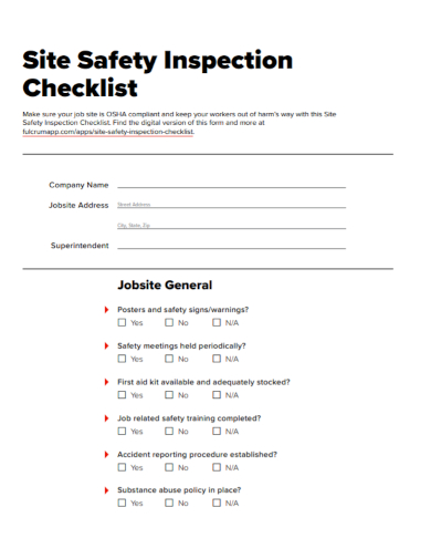sample site safety inspection checklist