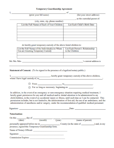 sample temporary guardianship agreement