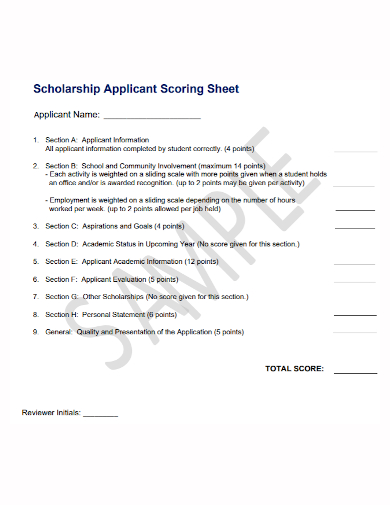 scholarship applicant scoring sheet