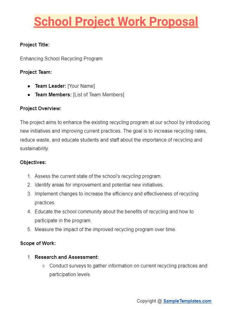 school project work proposal