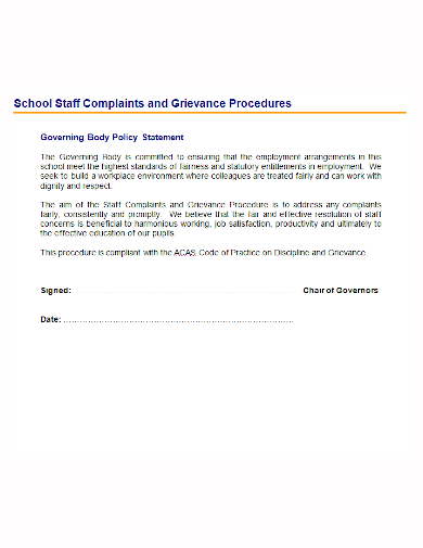 school staff grievance complaint policy