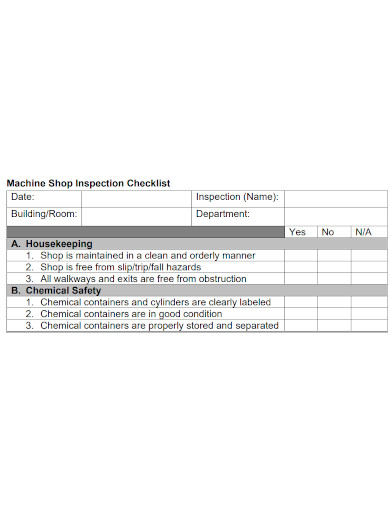 shop housekeeping safety inspection checklist