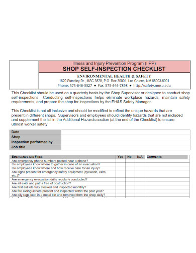 shop self inspection checklists