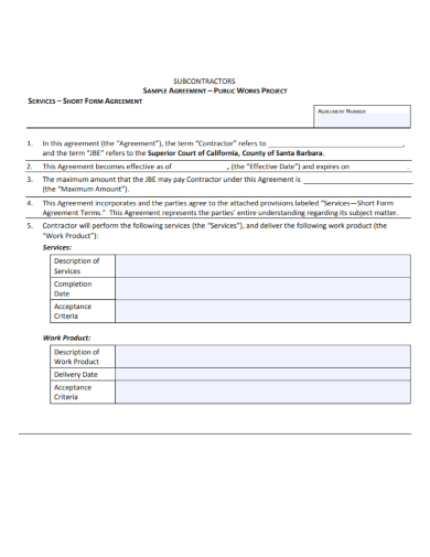 short form subcontractor services agreement