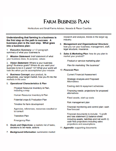 small farm advisor business plan