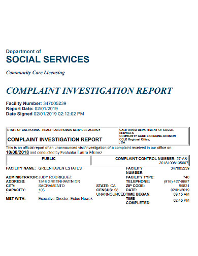 social services complaint investigation report