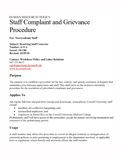 staff complaint grievance policy