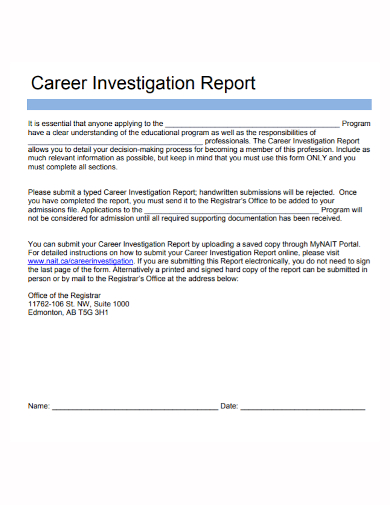 standard career investigation report