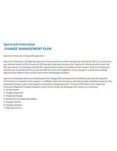 standard enterprise change management plan