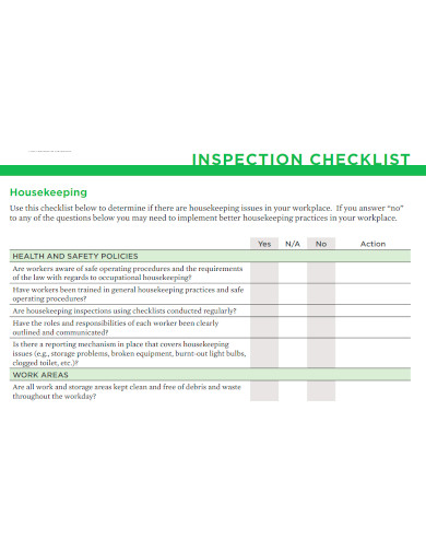 standard housekeeping inspection checklist