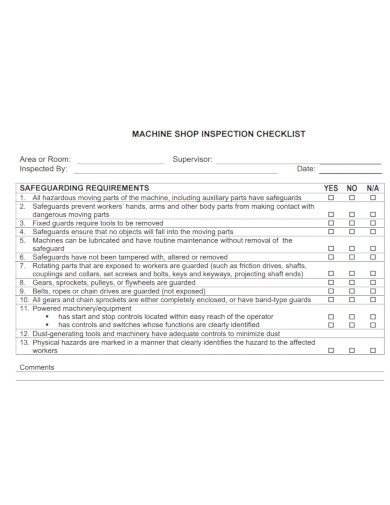 standard machine inspection checklist