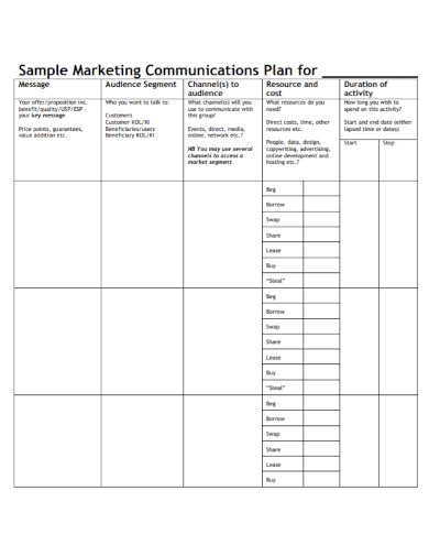 standard marketing communications plan