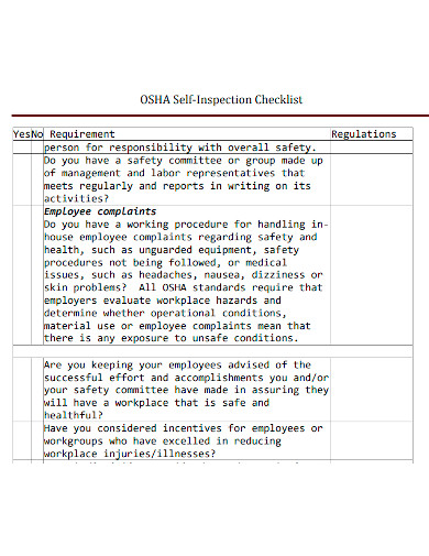 standard self inspection checklist