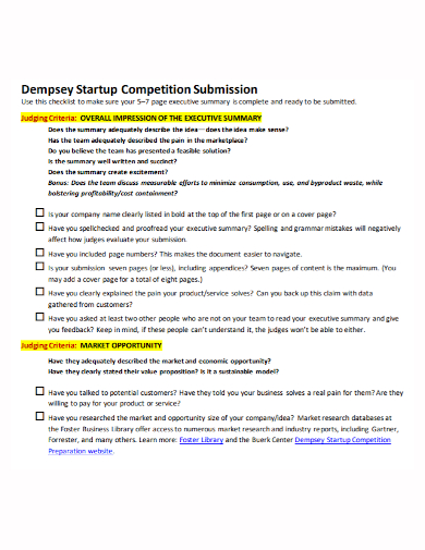 startup competition executive summary