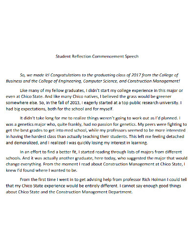 student reflection commencement speech