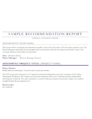 students assessment project recommendation report