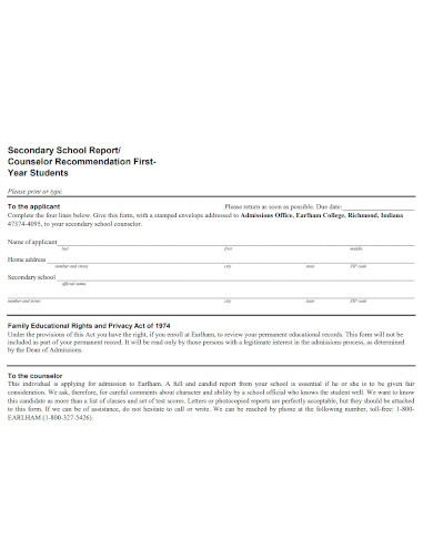 students recommendation report sample