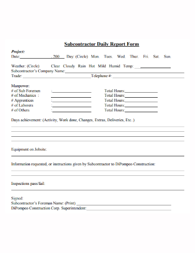 subcontractor daily report form
