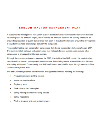 subcontractor management plan