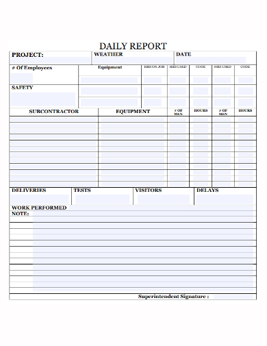 subcontractor safety daily report
