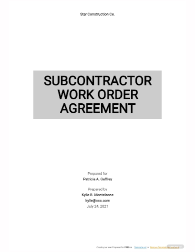 subcontractor work order agreement template