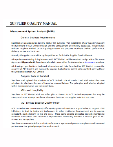 supplier quality system manual analysis