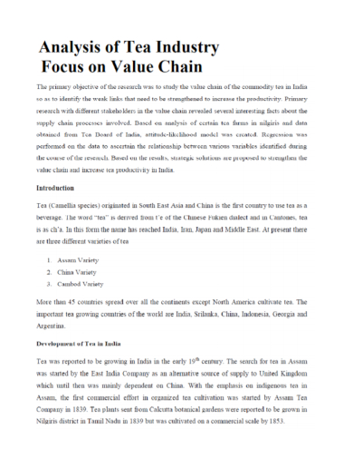 tea industry value chain analysis
