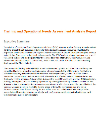 training and operational needs assessment