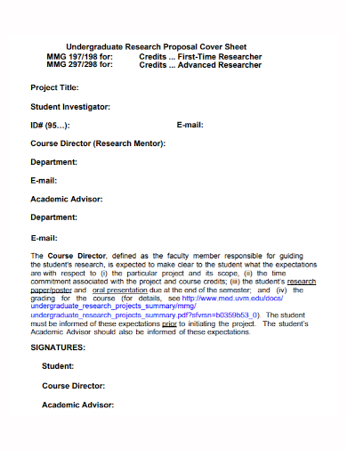 undergraduate research proposal cover sheet