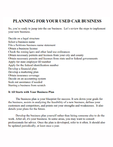 used car business plan