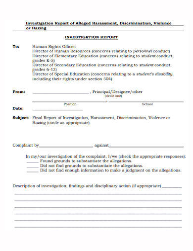 violence harassment investigation report