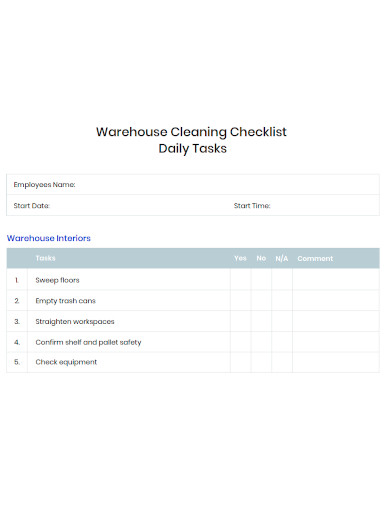 warehouse cleaning daily tasks checklist