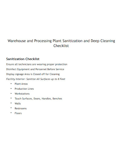 warehouse and processing plant sanitization cleaning checklist