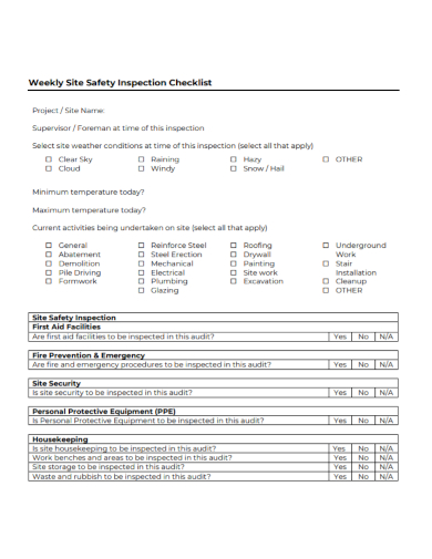 weekly site safety inspection checklist