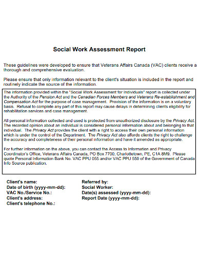 work assessment report sample