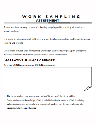work sampling assessment summary report