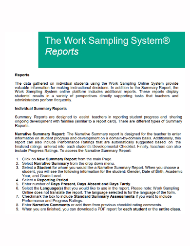 work sampling narrative summary report