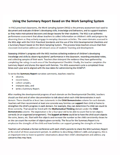 work sampling system summary report