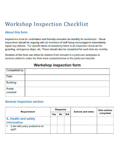 workshop inspection checklist format