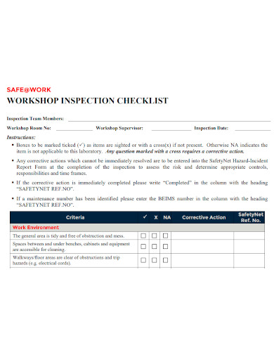 workshop safety inspection checklist