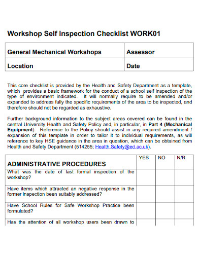 workshop self inspection checklist