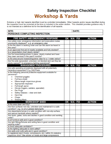 workshop site safety inspection checklist