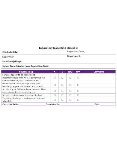 laboratory housekeeping inspection checklist