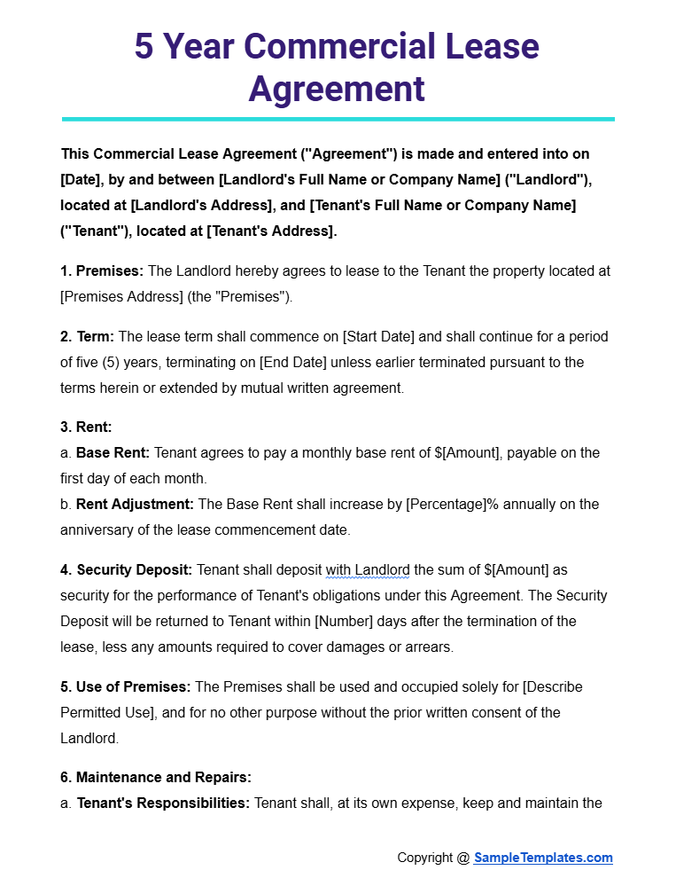 5 year commercial lease agreement