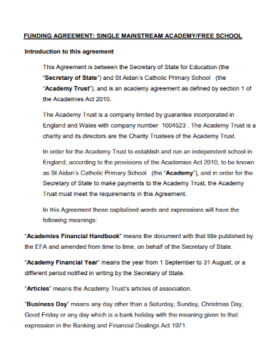 academy school funding agreement