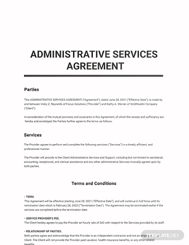 administrative services agreement templates