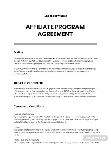 affiliate program agreement template