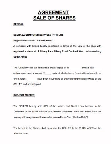 agreement sale of shares