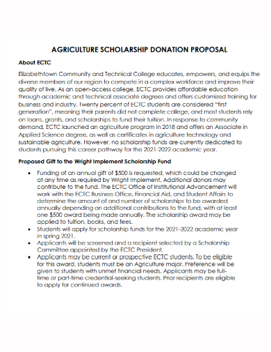 agriculture scholarship donation proposal